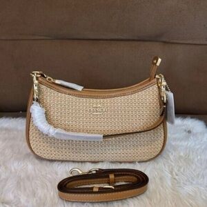 Coach Woven Tan and Cream Shoulder Bag